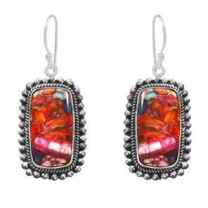 Pink Dahlia Turquoise 1.5" 925 Sterling Silver Earring (REXT11-145)