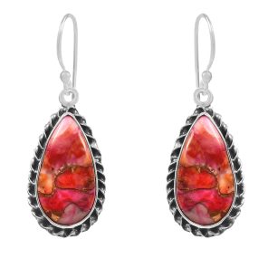 Pink Dahlia Turquoise 1.25" 925 Sterling Silver Earring (REXT11-147)