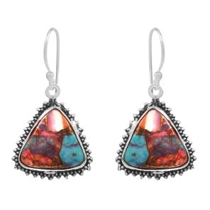 Pink Dahlia Turquoise 1.25" 925 Sterling Silver Earring (REXT11-149)