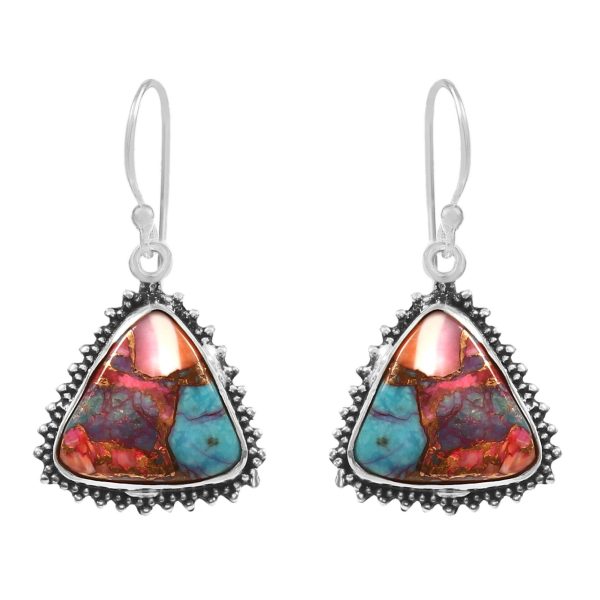 Pink Dahlia Turquoise 1.25" 925 Sterling Silver Earring (REXT11-149)