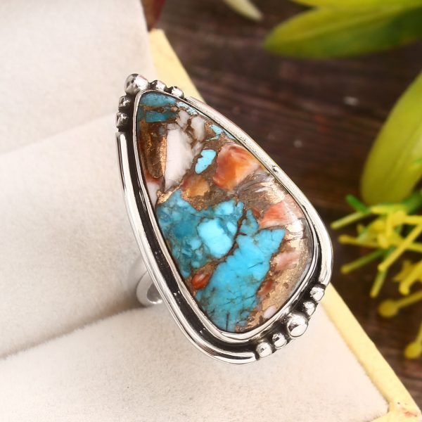 Spiny Oyster Turquoise Size US 8 925 Sterling Silver Ring (REXT37-82)