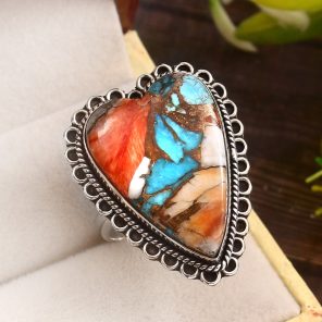 Spiny Oyster Turquoise Size US 10 925 Sterling Silver Ring (REXT37-90)