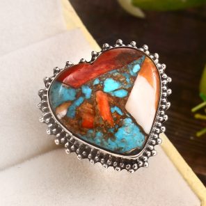Spiny Oyster Turquoise Size US 6 925 Sterling Silver Ring (REXT37-95)