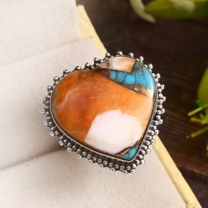 Spiny Oyster Turquoise Size US 8 925 Sterling Silver Ring (REXT37-100)