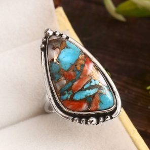 Spiny Oyster Turquoise Size US 8 925 Sterling Silver Ring (REXT37-84)