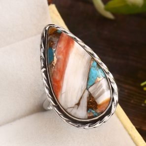 Spiny Oyster Turquoise Size US 7 925 Sterling Silver Ring (REXT37-81)