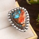 Spiny Oyster Turquoise Size US 8 925 Sterling Silver Ring (REXT37-101)