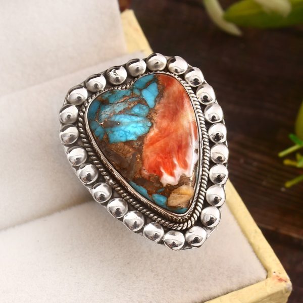 Spiny Oyster Turquoise Size US 8 925 Sterling Silver Ring (REXT37-101)