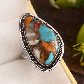 Spiny Oyster Turquoise Size US 8 925 Sterling Silver Ring (REXT37-86)
