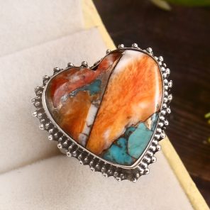 Spiny Oyster Turquoise Size US 9 925 Sterling Silver Ring (REXT37-94)