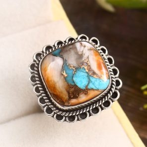 Spiny Oyster Turquoise Size US 7 925 Sterling Silver Ring (REXT37-97)