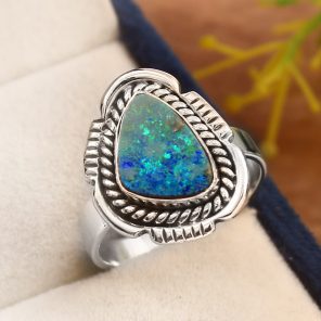 Australian Opal Size US 10 925 Sterling Silver Ring (REXT11-92)