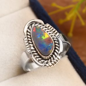 Australian Opal Size US 11 925 Sterling Silver Ring (REXT11-94)