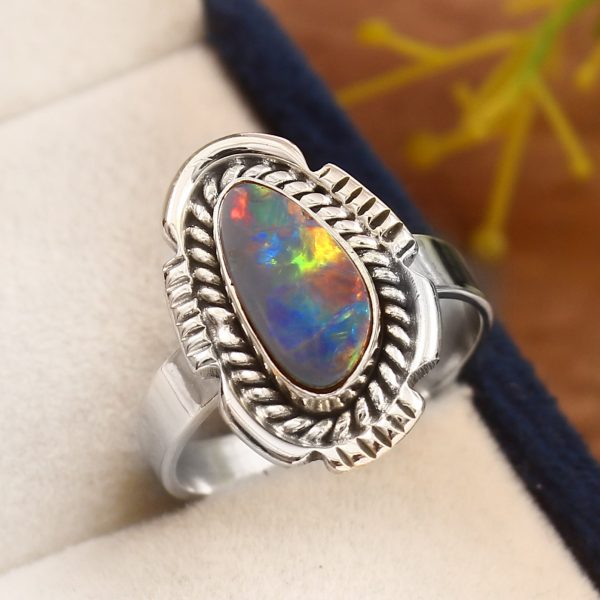 Australian Opal Size US 11 925 Sterling Silver Ring (REXT11-94)