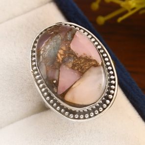 Amazonite Infused Pink Opal Size US 5 925 Sterling Silver Ring (REXT24-141)