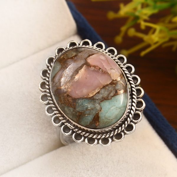 Amazonite Infused Pink Opal Size US 6 925 Sterling Silver Ring (REXT24-147)
