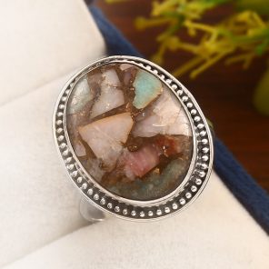 Amazonite Infused Pink Opal Size US 8 925 Sterling Silver Ring (REXT24-164)