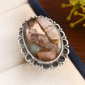 Amazonite Infused Pink Opal Size US 9 925 Sterling Silver Ring (REXT24-171)