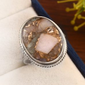 Amazonite Infused Pink Opal Size US 11 925 Sterling Silver Ring (REXT24-184)