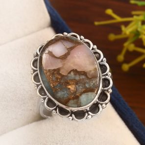 Amazonite Infused Pink Opal Size US 8 925 Sterling Silver Ring (REXT24-165)