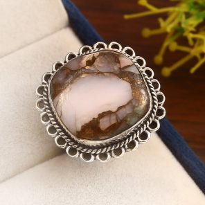 Amazonite Infused Pink Opal Size US 7 925 Sterling Silver Ring (REXT24-156)