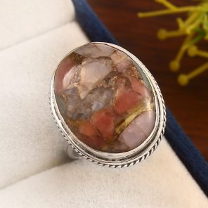 Amazonite Infused Pink Opal Size US 9 925 Sterling Silver Ring (REXT24-173)