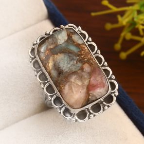 Amazonite Infused Pink Opal Size US 12 925 Sterling Silver Ring (REXT24-193)
