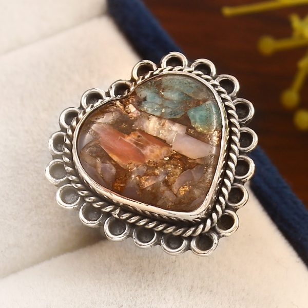 Amazonite Infused Pink Opal Size US 12 925 Sterling Silver Ring (REXT24-194)