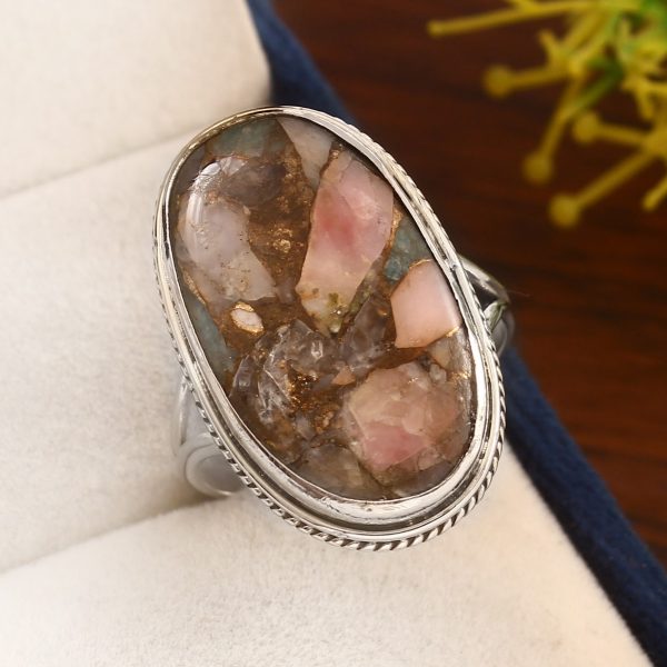 Amazonite Infused Pink Opal Size US 7 925 Sterling Silver Ring (REXT24-157)