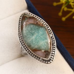 Amazonite Infused Pink Opal Size US 6 925 Sterling Silver Ring (REXT24-151)