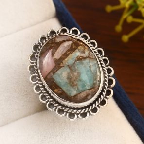 Amazonite Infused Pink Opal Size US 11 925 Sterling Silver Ring (REXT24-186)
