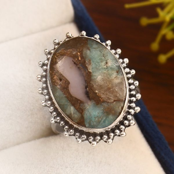 Amazonite Infused Pink Opal Size US 7 925 Sterling Silver Ring (REXT24-158)