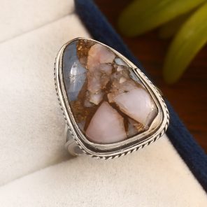 Amazonite Infused Pink Opal Size US 7 925 Sterling Silver Ring (REXT24-159)