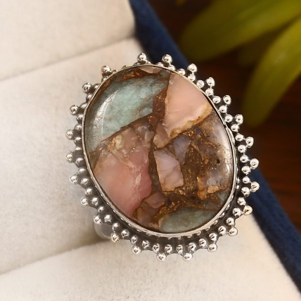 Amazonite Infused Pink Opal Size US 5 925 Sterling Silver Ring (REXT24-143)