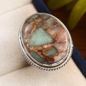 Amazonite Infused Pink Opal Size US 6 925 Sterling Silver Ring (REXT24-153)