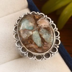 Amazonite Infused Pink Opal Size US 10 925 Sterling Silver Ring (REXT24-179)
