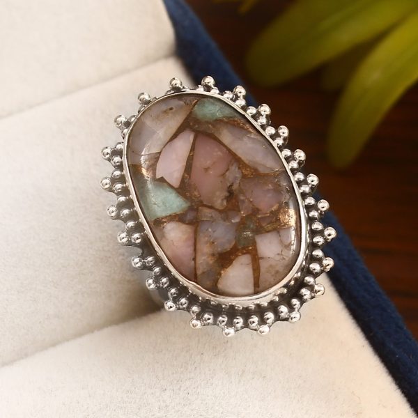 Amazonite Infused Pink Opal Size US 7 925 Sterling Silver Ring (REXT24-160)