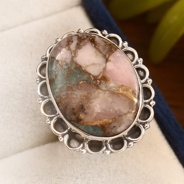 Amazonite Infused Pink Opal Size US 10 925 Sterling Silver Ring (REXT24-180)