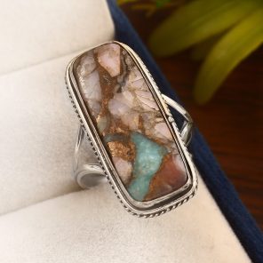 Amazonite Infused Pink Opal Size US 8 925 Sterling Silver Ring (REXT24-168)