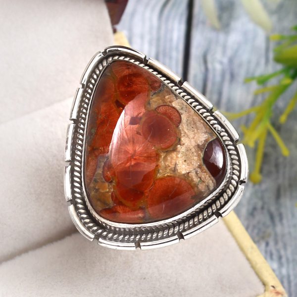 Poppy Jasper Size US 12 925 Sterling Silver Ring (REXT12-45)