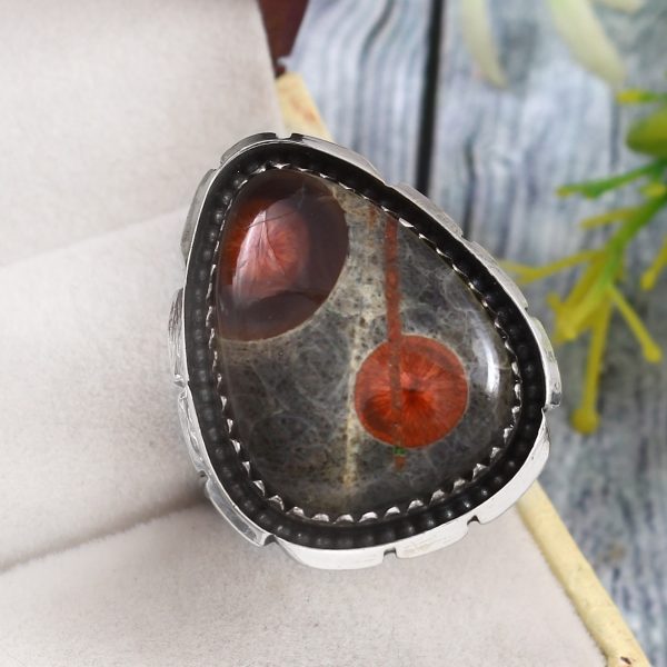 Poppy Jasper Size US 12 925 Sterling Silver Ring (REXT12-46)