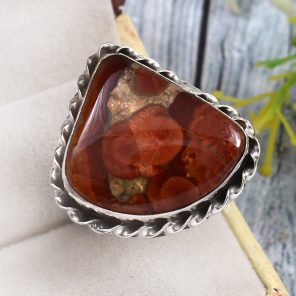 Poppy Jasper Size US 12 925 Sterling Silver Ring (REXT12-43)