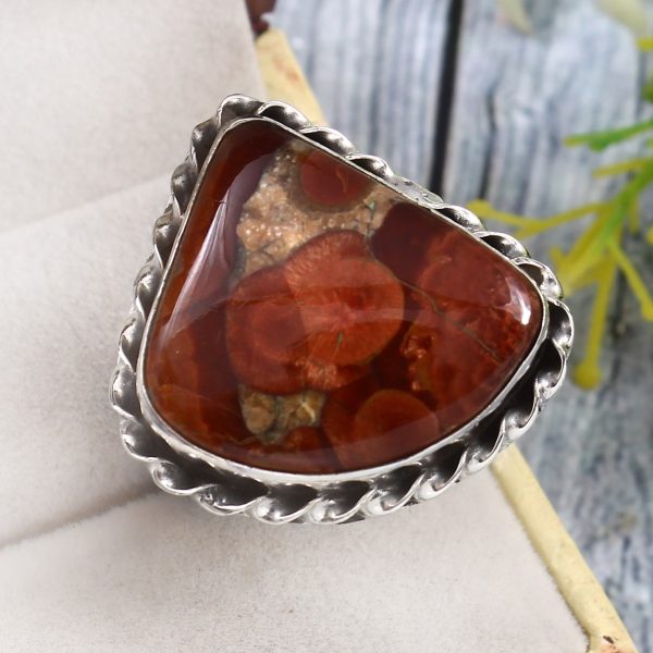 Poppy Jasper Size US 12 925 Sterling Silver Ring (REXT12-43)