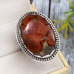 Poppy Jasper Size US 12 925 Sterling Silver Ring (REXT12-44)