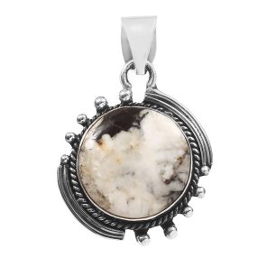 White Buffalo Turquoise 1" 925 Sterling Silver Pendant (REXT24-234)