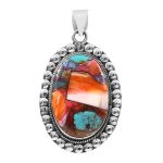 Pink Dahlia Turquoise 1.75" 925 Sterling Silver Pendant (REXT24-247)