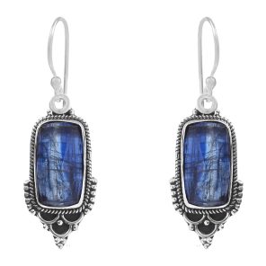 Rose Cut Kyanite 1.5" 925 Sterling Silver Earring (REXT43-73)