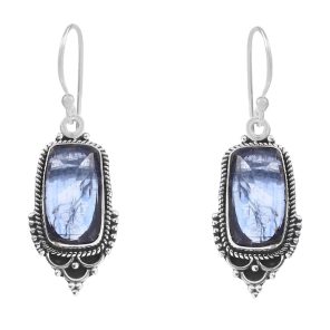 Rose Cut Kyanite 1.5" 925 Sterling Silver Earring (REXT43-74)