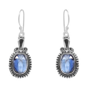 Rose Cut Kyanite 1.3" 925 Sterling Silver Earring (REXT43-65)
