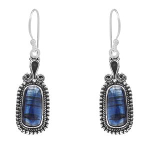 Rose Cut Kyanite 1.5" 925 Sterling Silver Earring (REXT43-66)